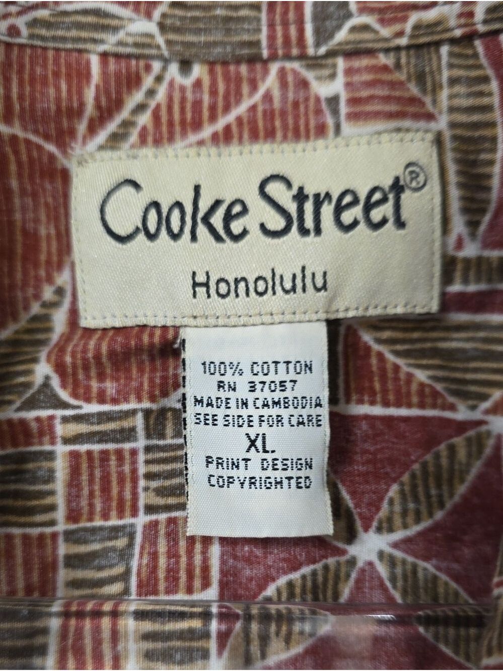 Cooke Street Honolulu Reverse Print Red & Brown Floral Geometric Shirt, Size XL - Picture 2 of 8